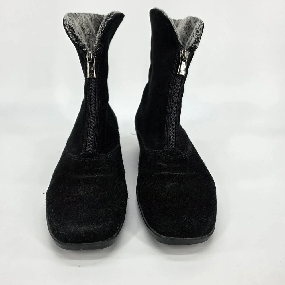 La Canadienne Waterproof Suede Ankle Boots Evitta 9.5 M Black Faux Fur Lined Zip